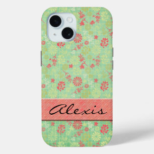 Coque Pour iPhone 15 Impression florale avec nom
