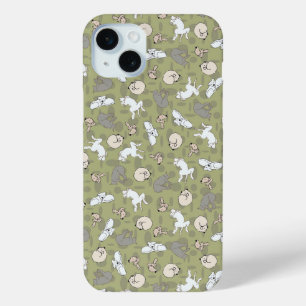 Coque iPhone 15 Mini Impression inspirée de chien endormi en gris vert