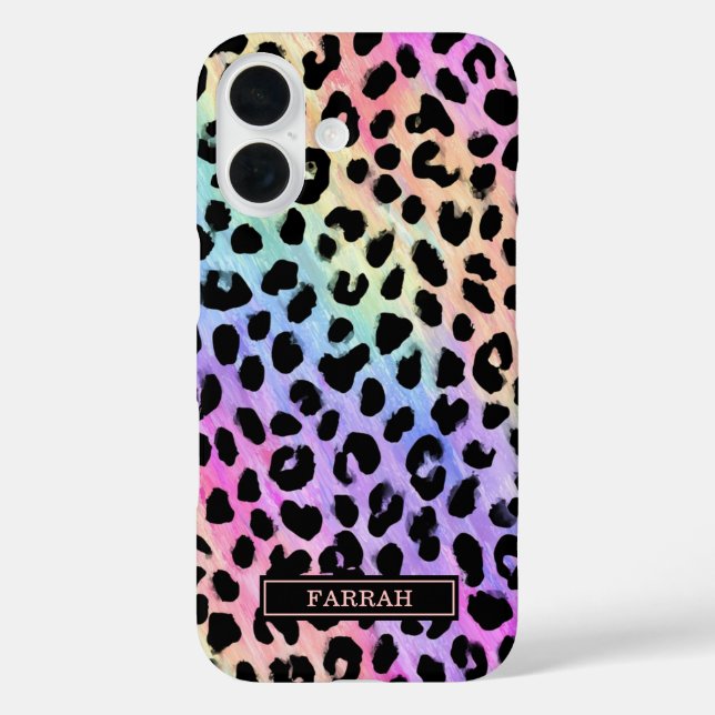 Coques Case-Mate iPhone Impression léopard arc-en-ciel pastel monogrammée (Verso)