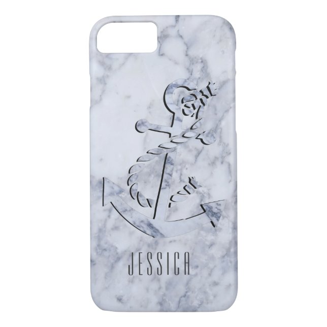 Coques Case-Mate iPhone Impression Marbre blanc avec Ancre NauticalBoat (Dos)
