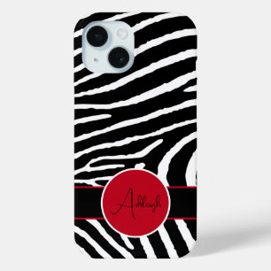 Coque Pour iPhone 15 Impression noire, blanche, rouge Zèbre