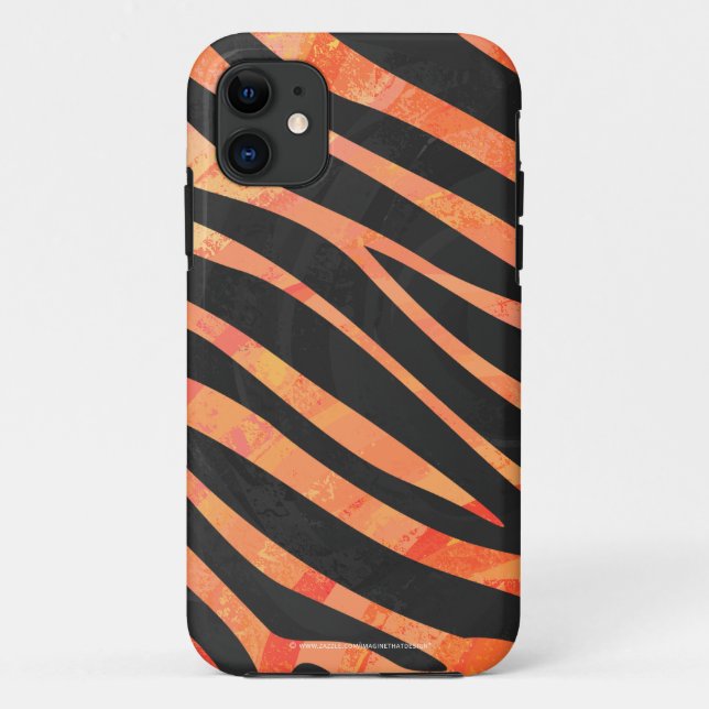 Coques Case-Mate iPhone Impression noire et orange Zebra (Dos)