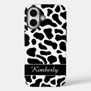 Coques iPhone 16 Impression vache noir et blanc 