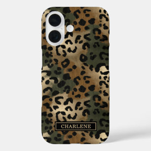 Coques iPhone 16 Imprimé Camo Léopard Monogrammé