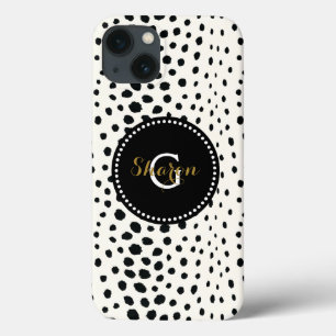 iPhone 13 Case Imprimé chic guépard noir blanc avec monogramme