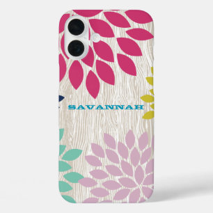 Coques iPhone 16 Plus Imprimé Faux Motif en bois Chrysanthemum Floral