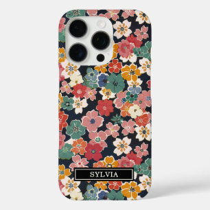 Coques iPhone 16 Pro Imprimé floral japonais coloré monogrammé