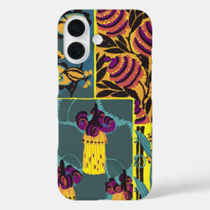 Coques iPhone 16 Imprimé floral violet et sarcelle maximaliste vibr