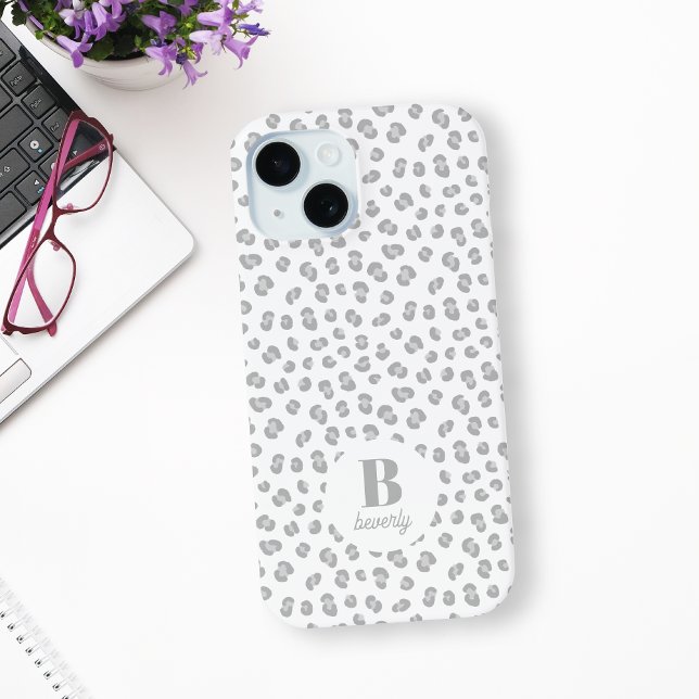 Coques Case-Mate iPhone Imprimé Léopard des Neiges Monogrammé Moderne (Créateur téléchargé)