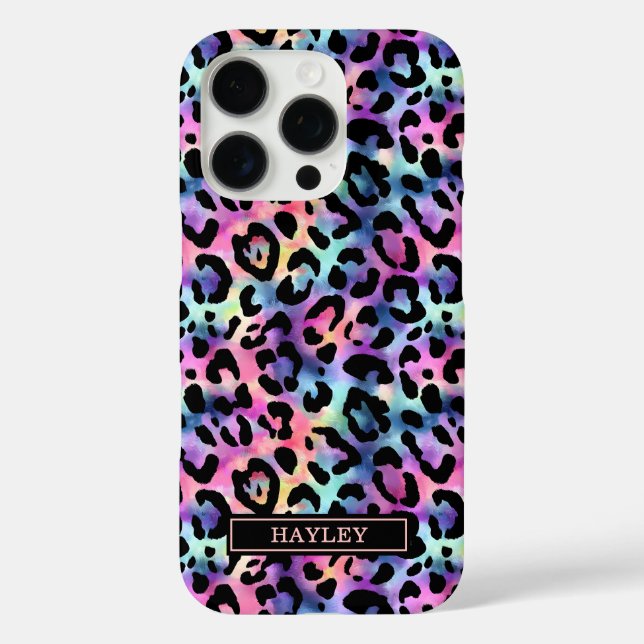 Coques Case-Mate iPhone Imprimé léopard iridescent monogrammé (Verso)