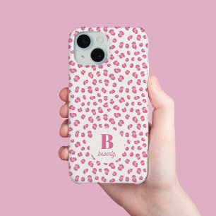 Coque Pour iPhone 15 Imprimé Léopard Rose Monogrammé Moderne
