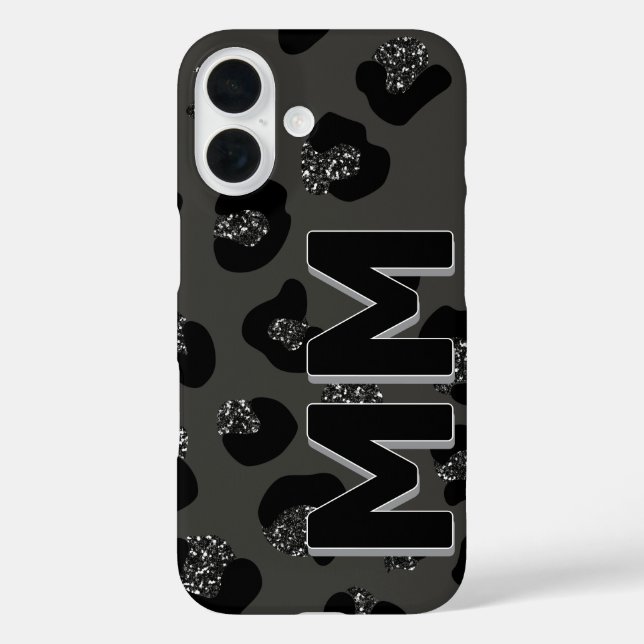 Coques Case-Mate iPhone Imprimé tendance de léopard noir ombre foncée mono (Verso)