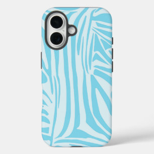 Coques iPhone 16 Imprimé zèbre bleu et blanc gras