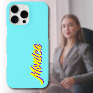 Coques iPhone 16 Pro Max Indigo 3D jaune Nom moderne   Funny Electric Blue