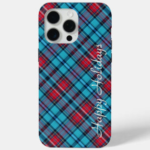 Coque iPhone 15 Pro Max Indigo foncé, aqua, rouge et nuances de carreaux b