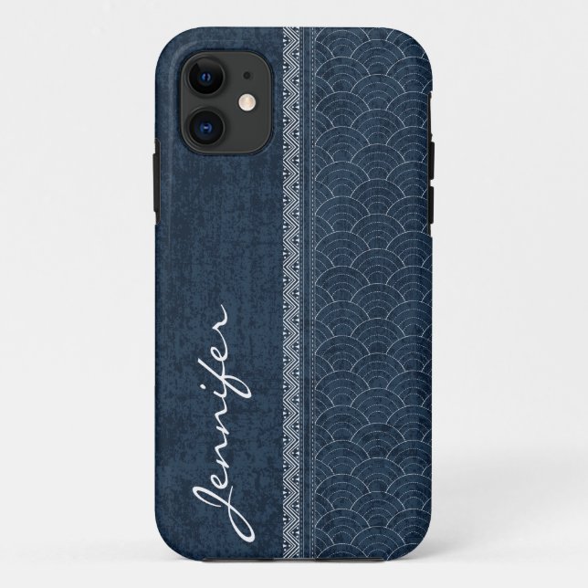 Coques Case-Mate iPhone Indigo Sashiko Motif Nom de la broderie japonaise (Dos)