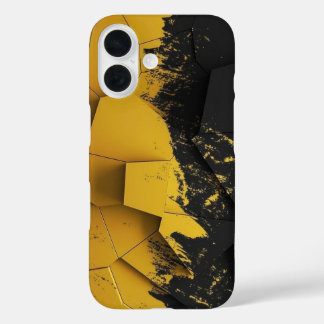 Coques iPhone 16 Industrial Yellow & Black Distressed Hexagon Phone