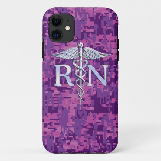 Coques Case-Mate iPhone Infirmière autorisée IR Caducee Argent Fuchsia Cam (Dos)