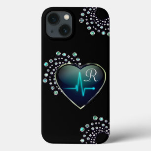 Case-Mate iPhone Case Infirmière EKG coeur et bijou look noir bleu argen