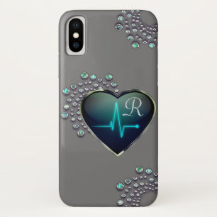 Case-Mate iPhone Case Infirmière ligne EKG coeur et bijou gris argent no