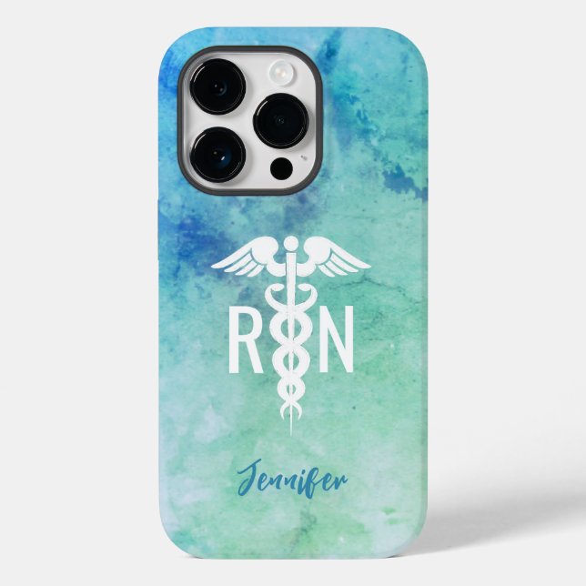 Coques Case-Mate iPhone Infirmière personnalisée RN Aqua Blue Marble (Verso)