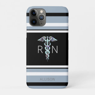 Case-Mate iPhone Case Infirmière RN Caduceus Bleu Stripes Personnalisé