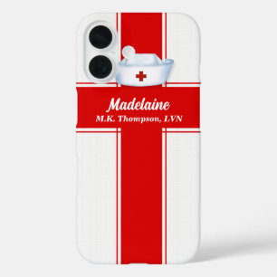 Coques iPhone 16 Infirmières Casquette en Rouge et Blanc