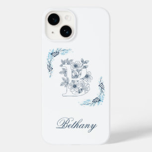 Coque Pour iPhone 14 Initiale "B" Monogramme bleu Calme Floral