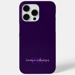Coque iPhone 15 Pro Max Initiale Nom Minimaliste Solide Profond Violet