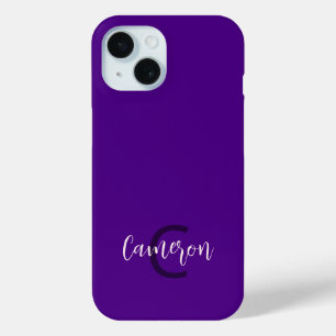 Coque Pour iPhone 15 Initiale Nom Minimaliste Solide Profond Violet