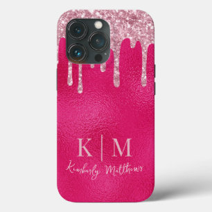 Case-Mate iPhone Case Initiales de monogramme scintillantes rose vif gla