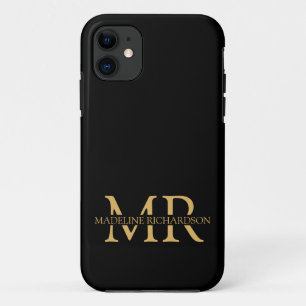 Case-Mate iPhone Case Initiales et nom en or monogramme noir professionn