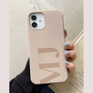 Coque Pour iPhone 15 Initiales grandes personnalisées beige minimaliste