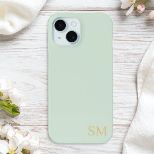 Coque Pour iPhone 15 Initiales minimalistes Monogrammes Sage Vert Or