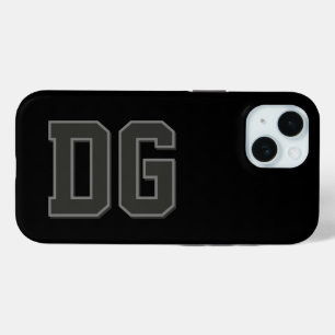 Coque Pour iPhone 15 Initiales Monogramme Noir Gris Moderne