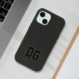 Coque Pour iPhone 15 Initiales Monogramme Noir Gris Varsity Modernes