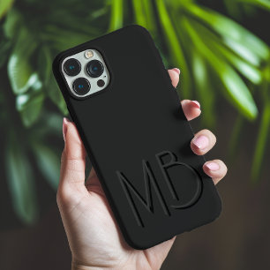 Coques iPhone 16 Pro Max Initiales Monogramme Noir Minimaliste Moderne
