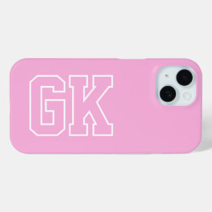 Coque Pour iPhone 15 Initiales Monogramme Rose Blanc Élégant Moderne