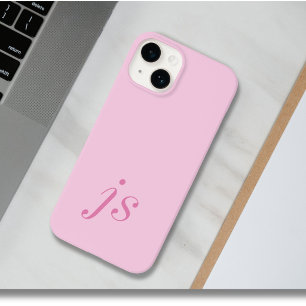Coque Pour iPhone 14 Initiales Monogramme Rose Élégant Moderne