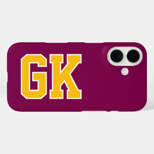 Coques iPhone 16 Initiales Monogramme Universitaire Jaune Vin Colle