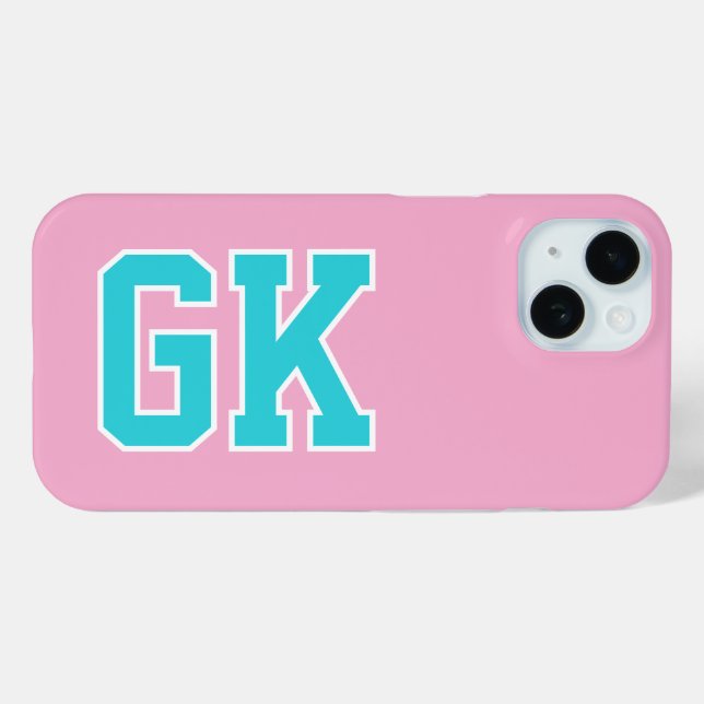 Coques Case-Mate iPhone Initiales Monogramme Universitaire Turquoise Rose  (Verso (horizontal))