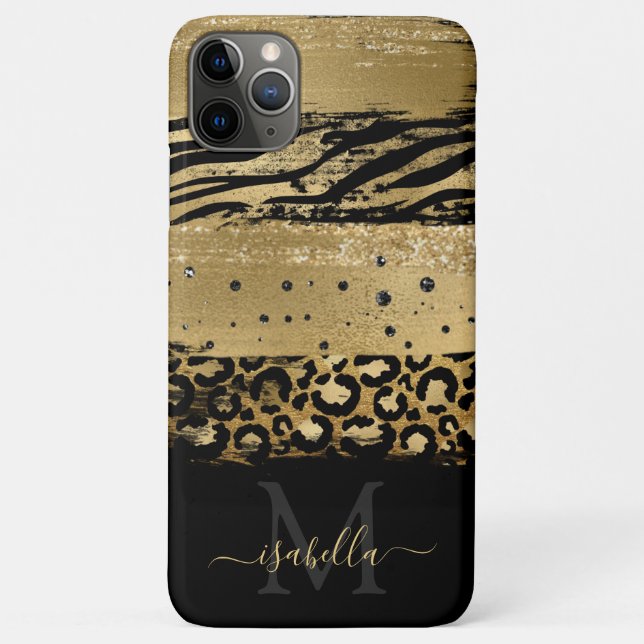 Coques Case-Mate iPhone Initiales monogrammes Impression d'animaux Noir Or (Dos)