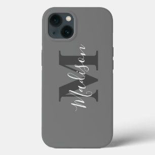 Case-Mate iPhone Case Initiales Monogrammes Nom personnalisé Gris Blanc
