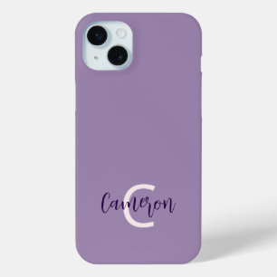 Coque iPhone 15 Mini Initiales Nom Sophisticated Solid Violet
