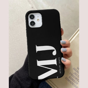 Coque Pour iPhone 15 Initiales personnalisées modernes en noir et blanc