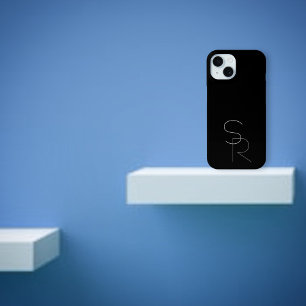 Coque Pour iPhone 15 Initiales superposées 2 Modernes   Gris sur Noir