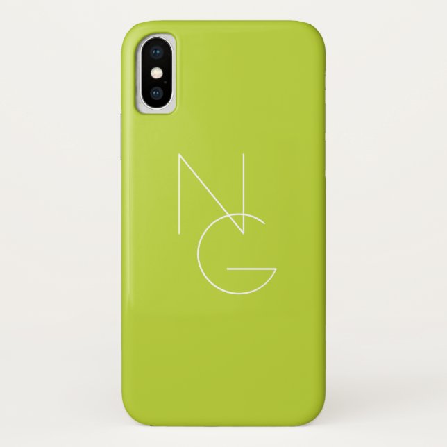 Coques Case-Mate iPhone Initiales superposées Modern 2 | Vert Citron (Dos)