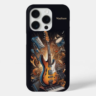 Coque iPhone 15 Pro Instruments de musique de nom personnalisé