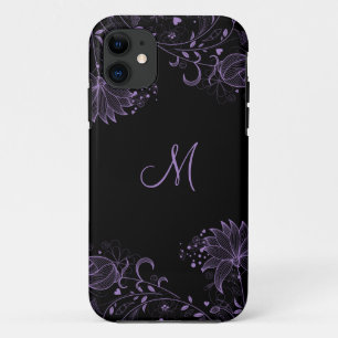 Coques Pour iPhone iPhone5 floral esquissé noir et pourpre Girly