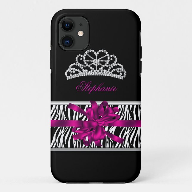 Coques Case-Mate iPhone iPhone 5 Princesse Silver Tiara Pink Zebra (Dos)